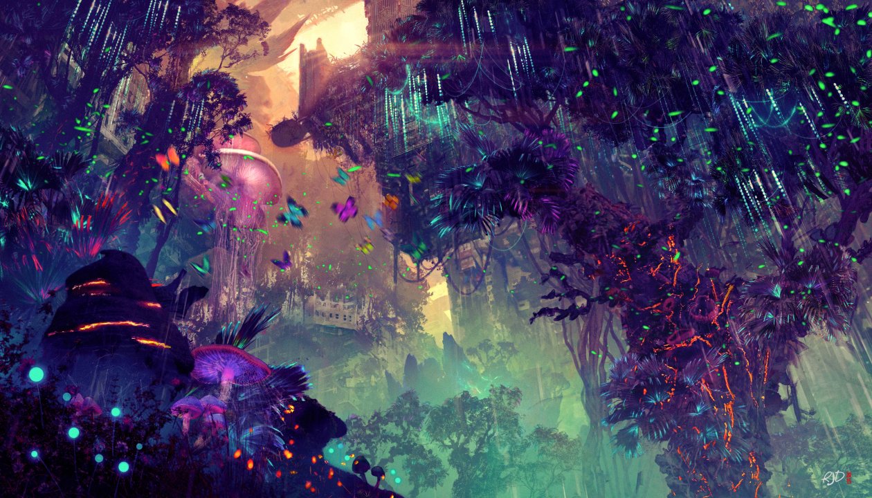 Glowing Forest Colorful Digital Drawing 4k