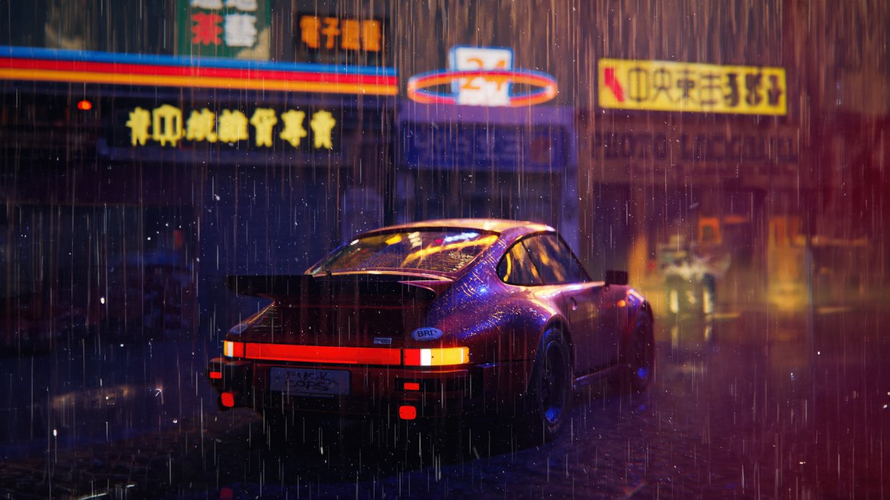 Rainy Night Porsche 4k