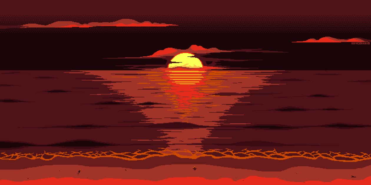 Red Dark Pixel Art Sunset 8k