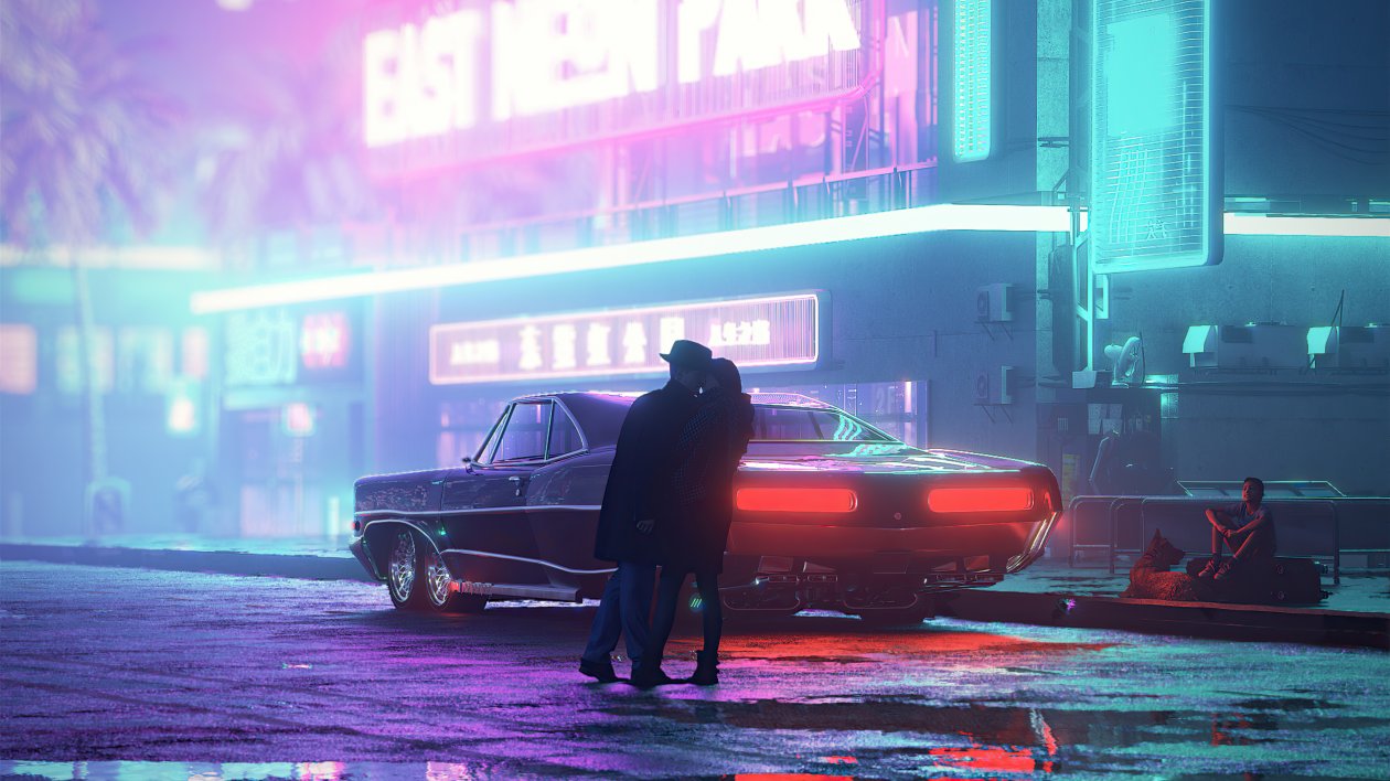 Neon Couple Kissing