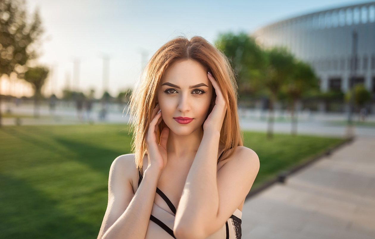 Women Outdoors Hands On His Hair