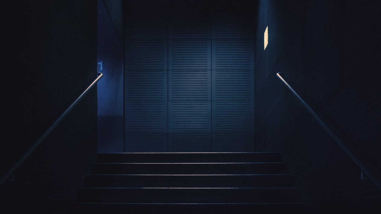 Stairway Dark Lights Minimalism 4k