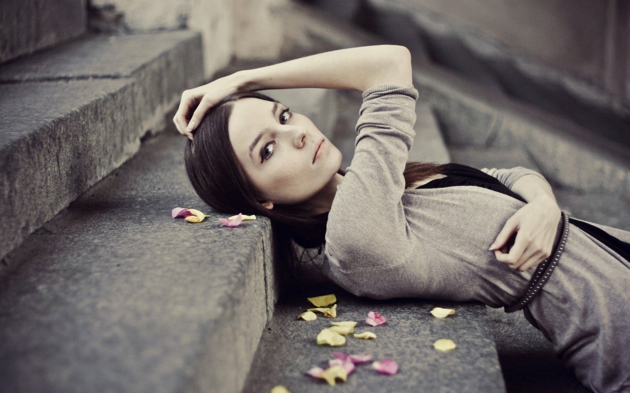 Girl Laying On Stairs