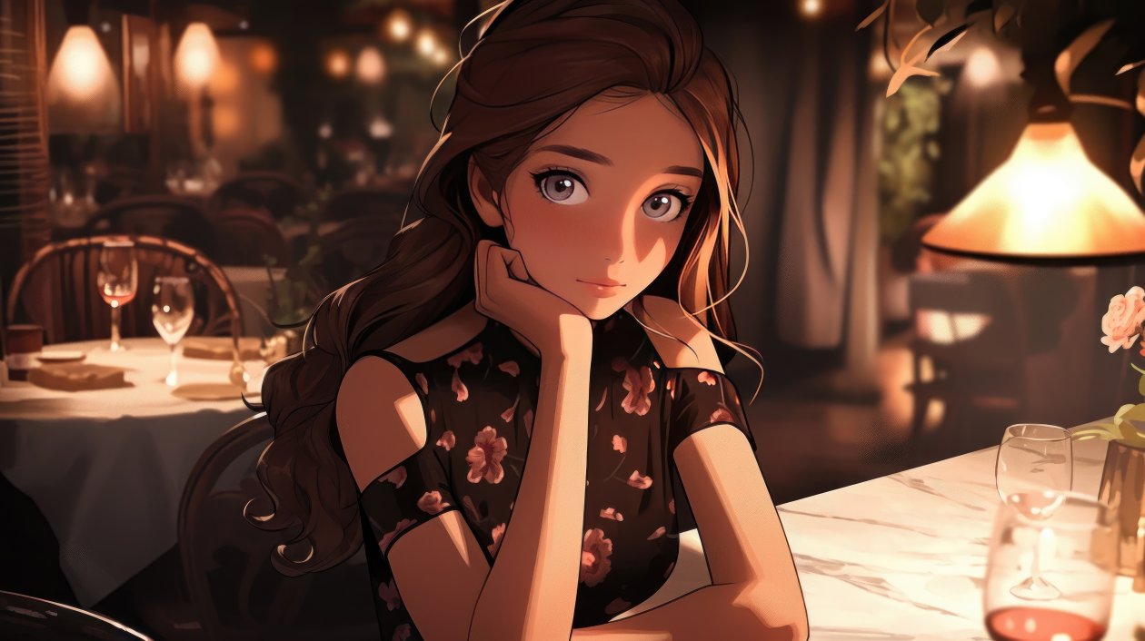 Anime Girl In Restaurant