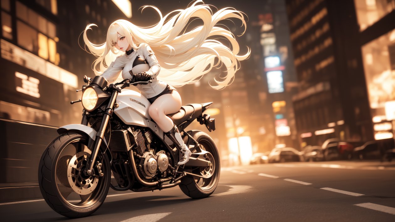 Biker Girl Very Long Hair 4k