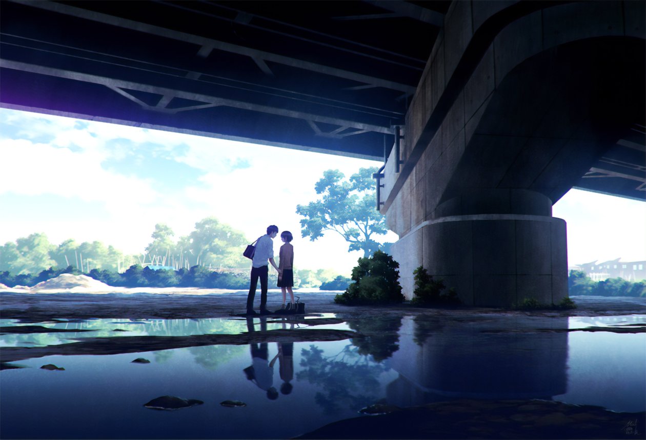 Anime Couple Meeting Under Bridge 4k