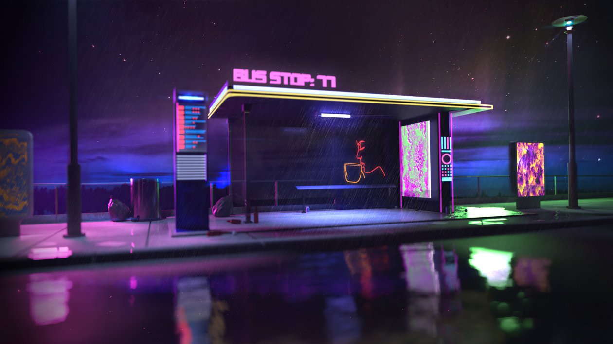 Bus Stop Cyberpunk 4k