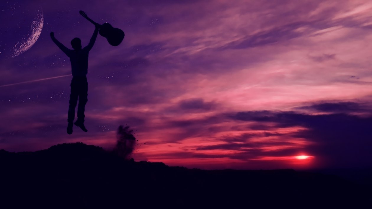 Guitar Jumping In Joy Silhouette