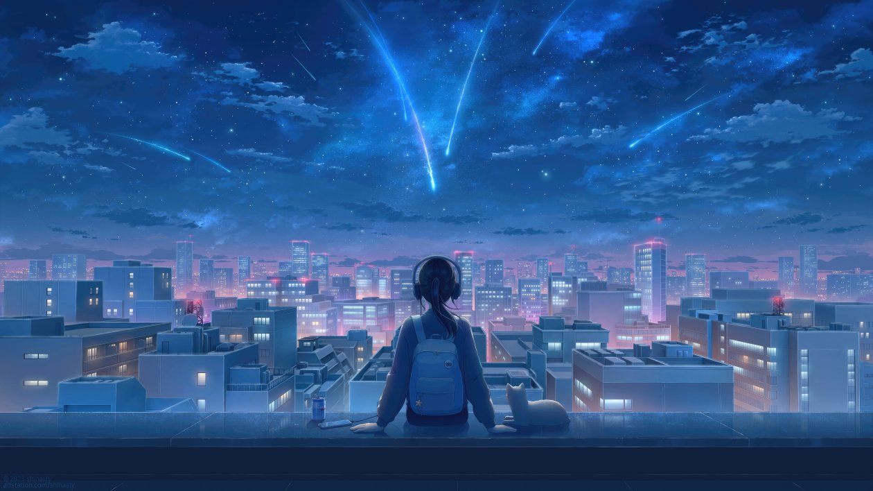 Stargazing Midnight Lofi Girl Headphones Illustration