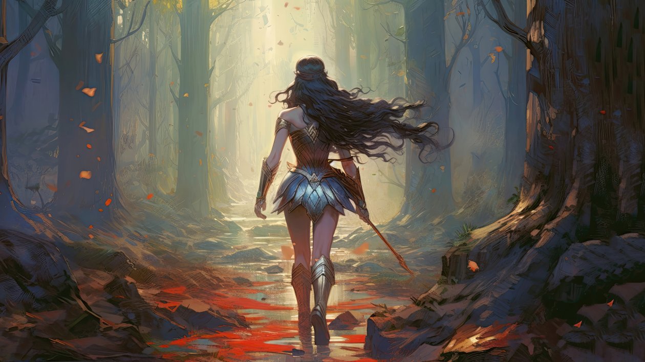 Wonder Woman Walking In The Forest