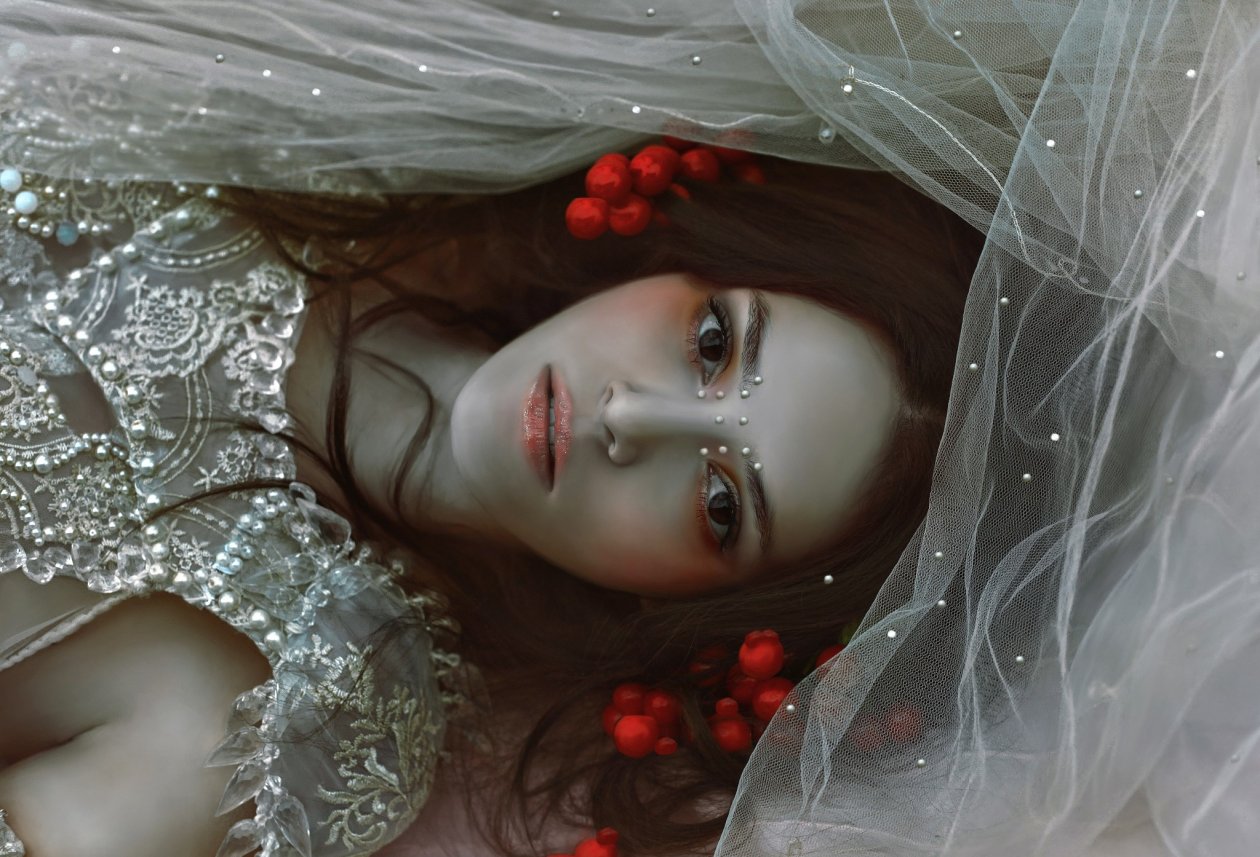 Model Lying Brunette Brown Eyes