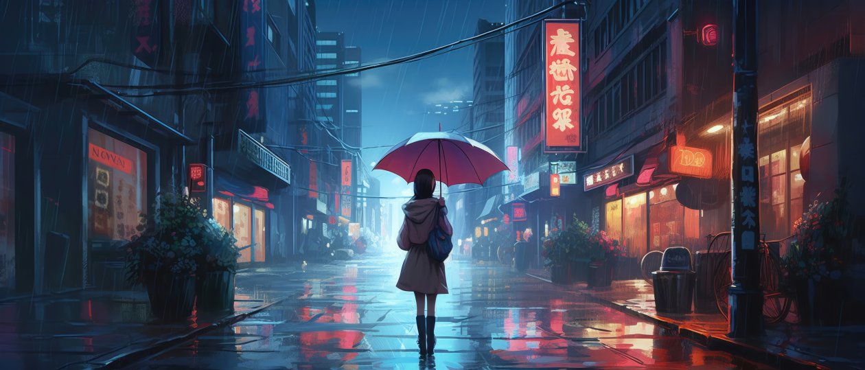 Anime Girl Walking In Rain Umbrella 5k