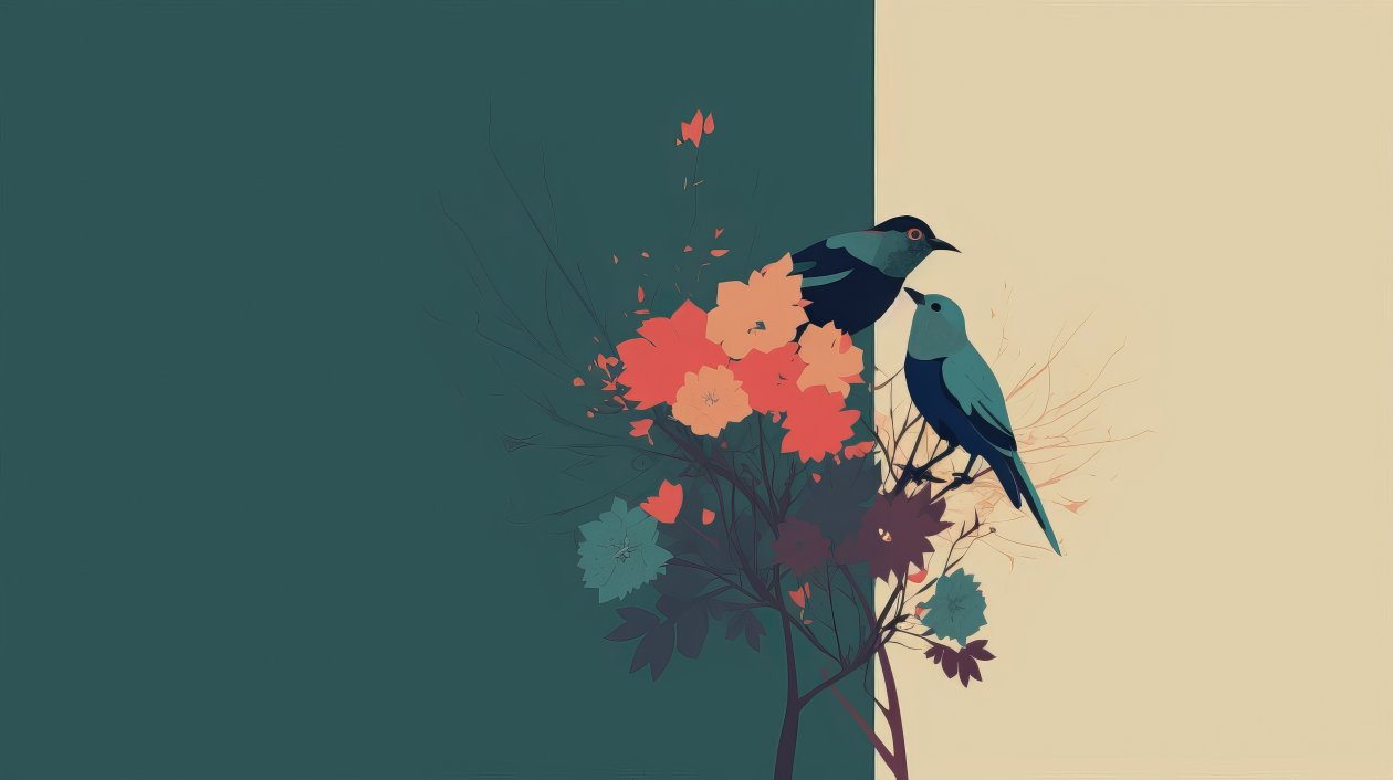 Birds Hanabushi Flowers