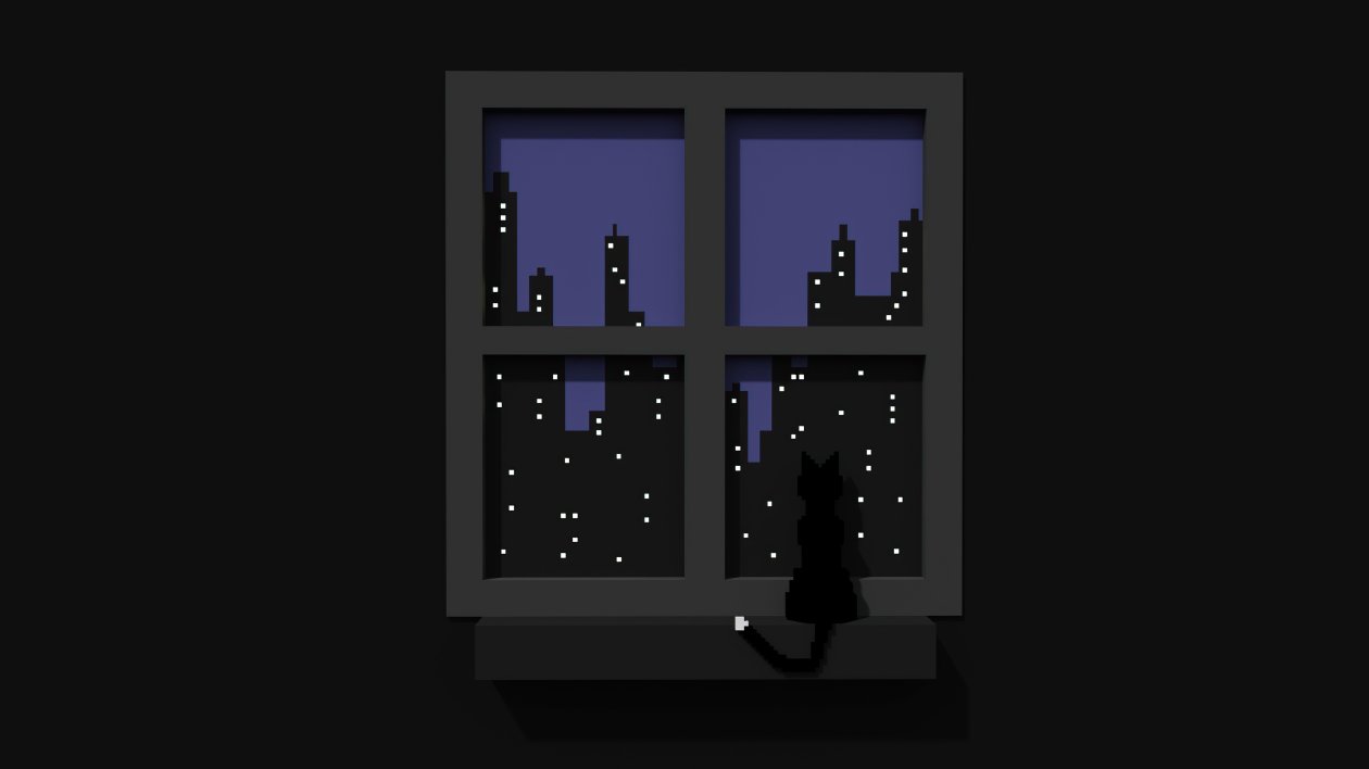 Black Cat Looking Out Window Minimal