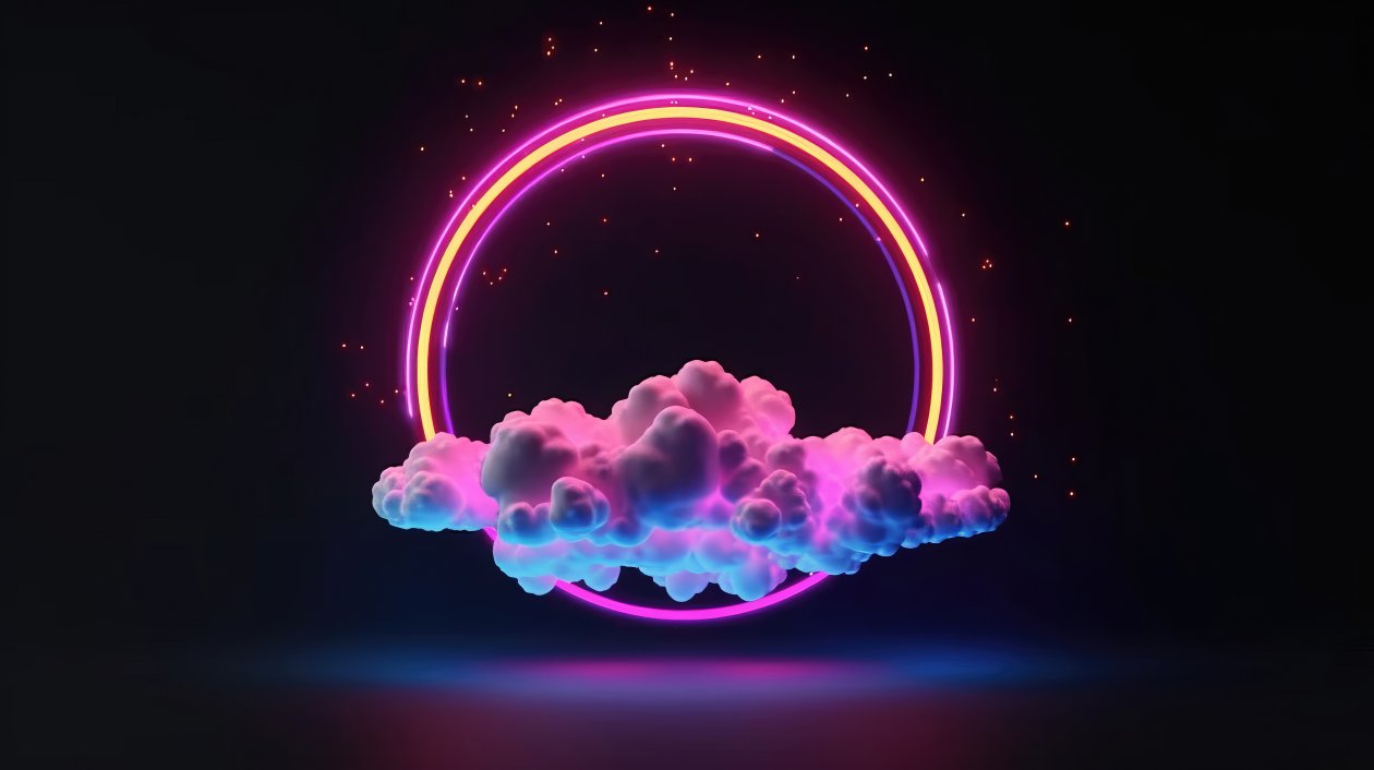 Clouds Neon Rings Dark 5k