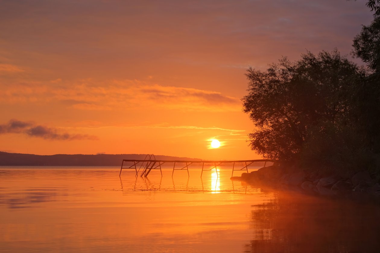 Lakeside Orange Sunset 8k