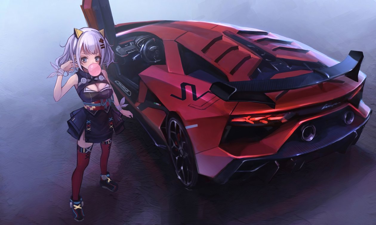 Anime Girl Lamborghini Aventador Sv