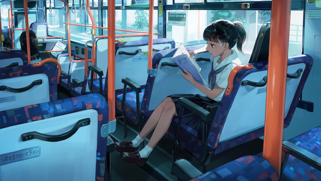 Anime School Girl Bus Reading Book 5k