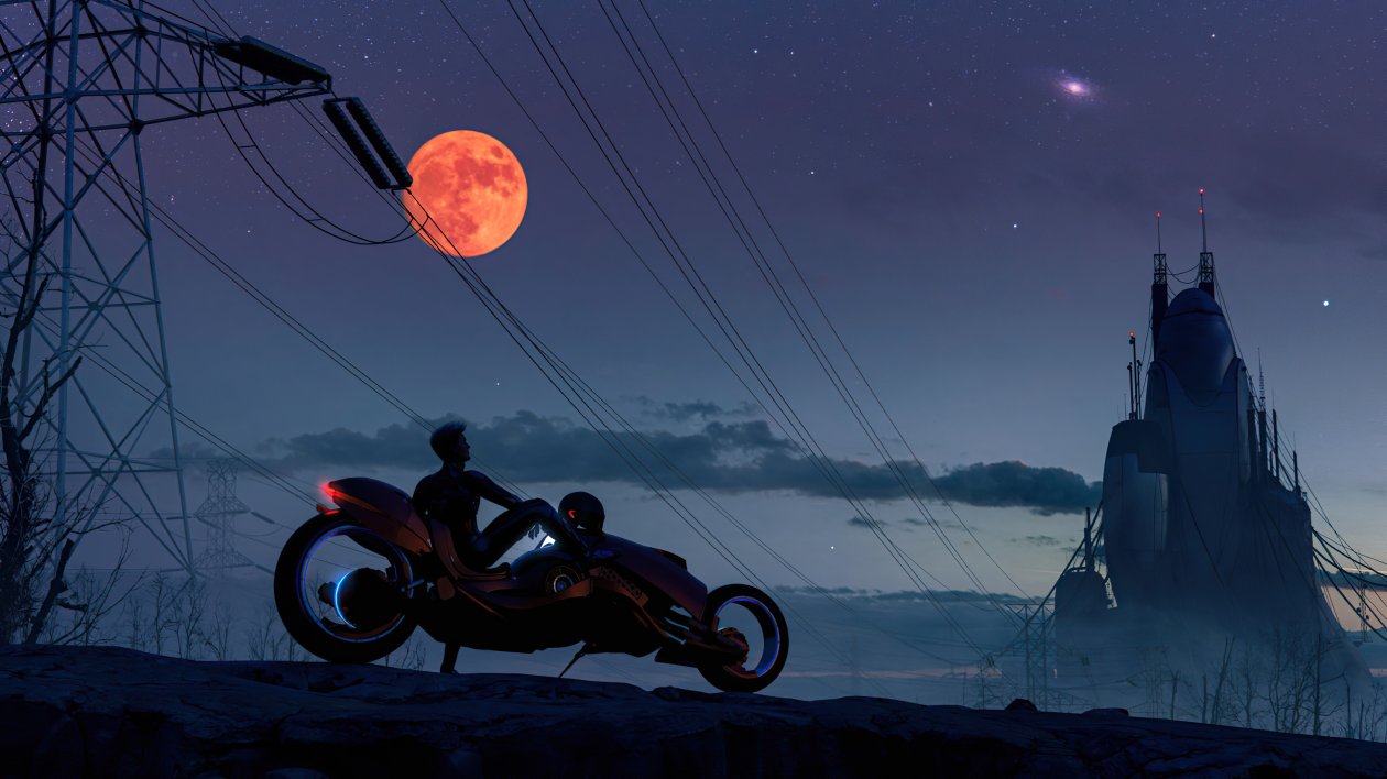 Cyber Bike Alone In City 4k
