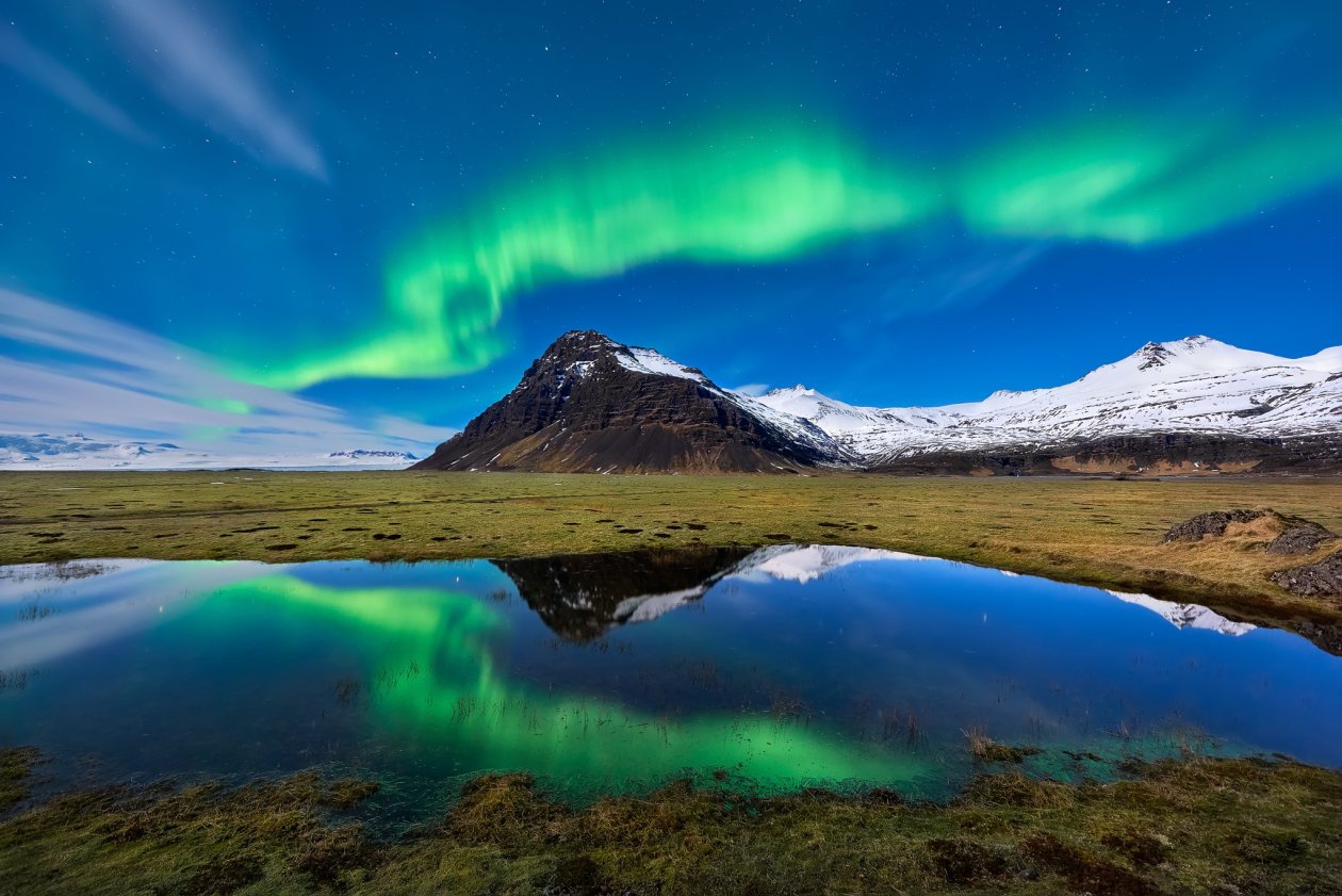 Aurora Borealis Light Mountain Nature Reflection