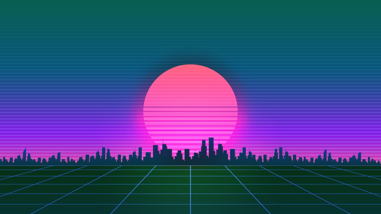 Retrowave City Sunset Grid 4k