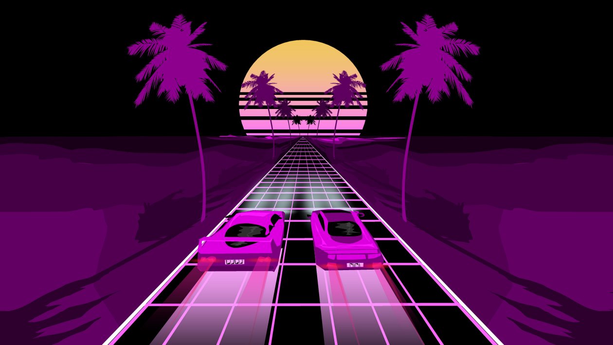 Two Sports Car Retrowave Art