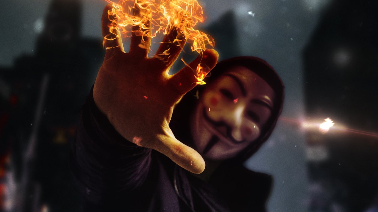 Anonymus Mask Guy With Flame In Hand 4k