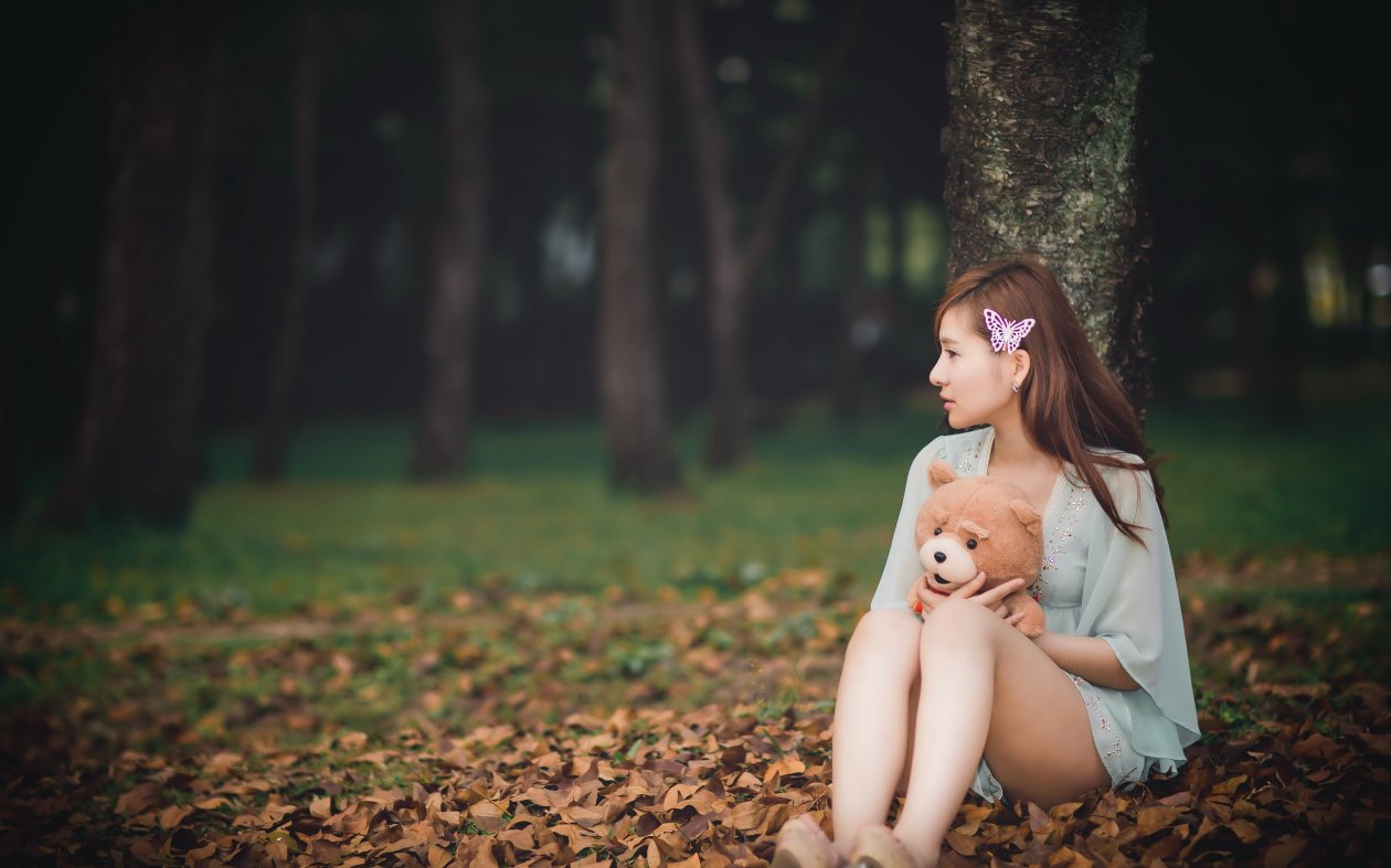 Sitting Alone With Teddy Bear