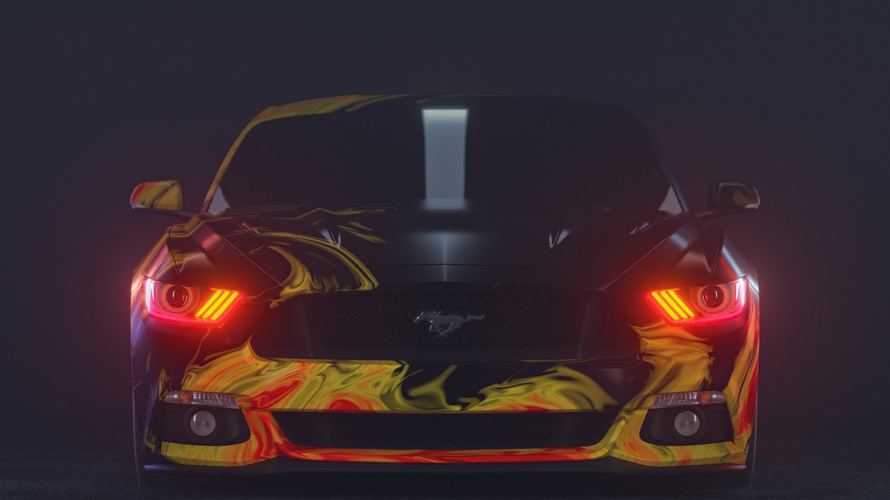 Yellow Ford Mustang Red Eyes 5k