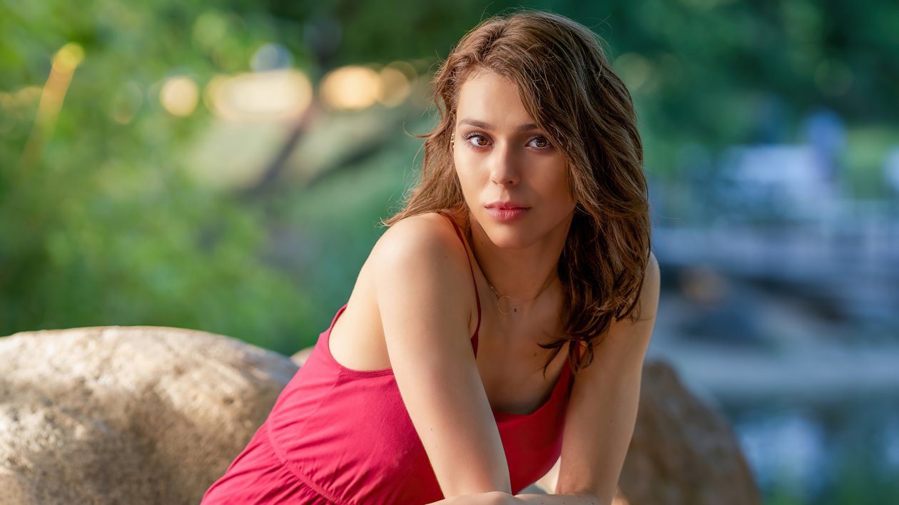 Girl Sitting Dress Looking At Viewer 4k