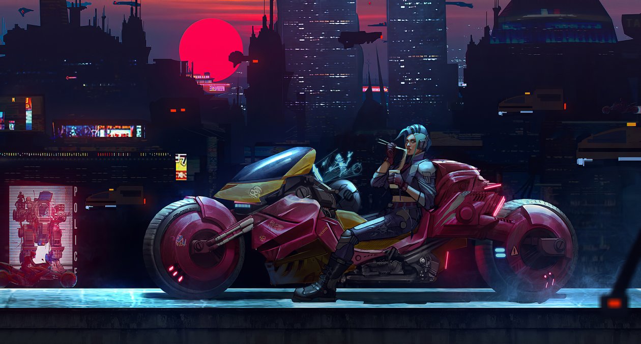 Red Cyber Punk Bike 4k