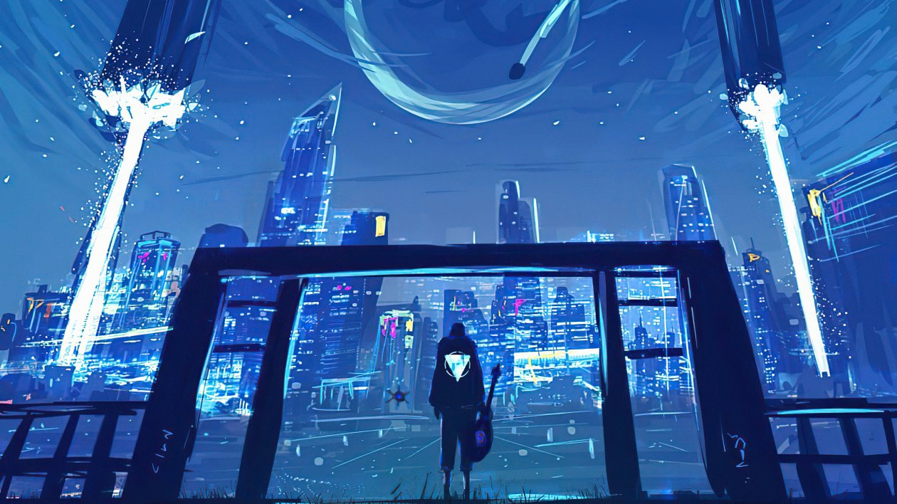 Boy Guitar City Wave 4k