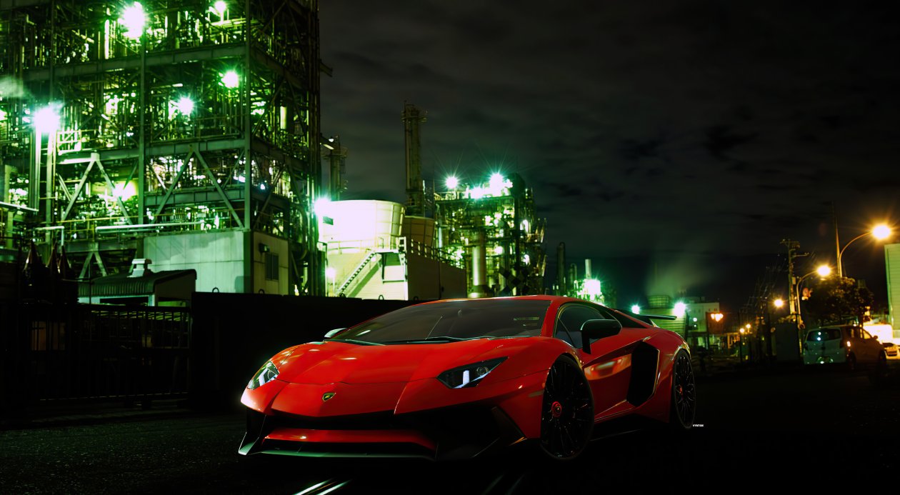 Red Lambo In Dark Night 4k