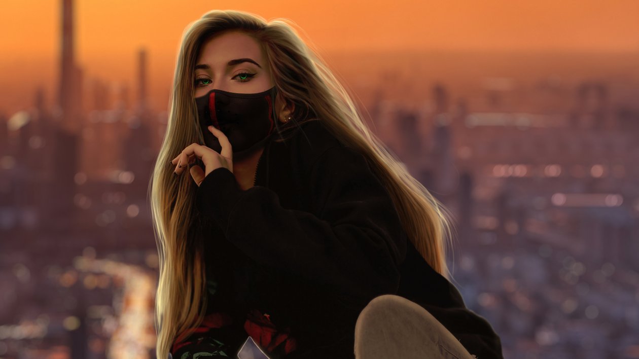 Girl Mask City Outdoor 4k