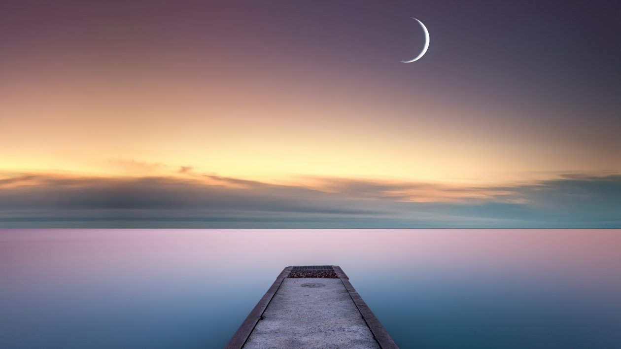 Calm Water And Pier Moon