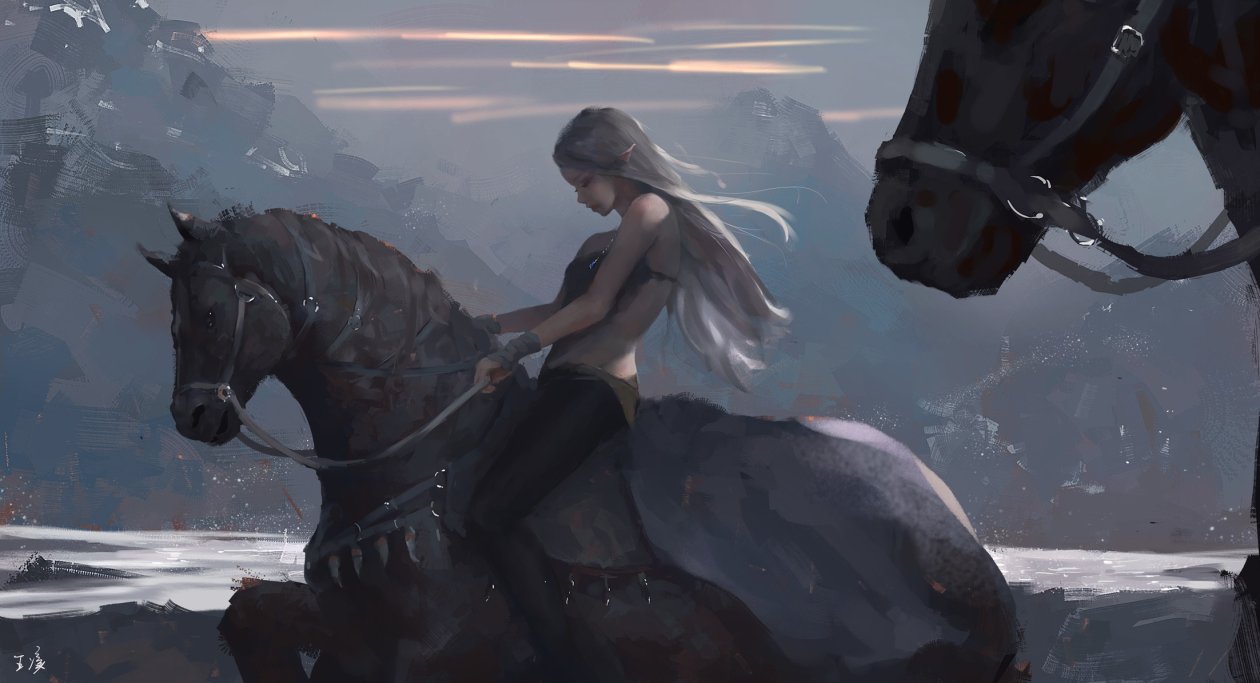 Long Hair Girl On Horse By Wlop