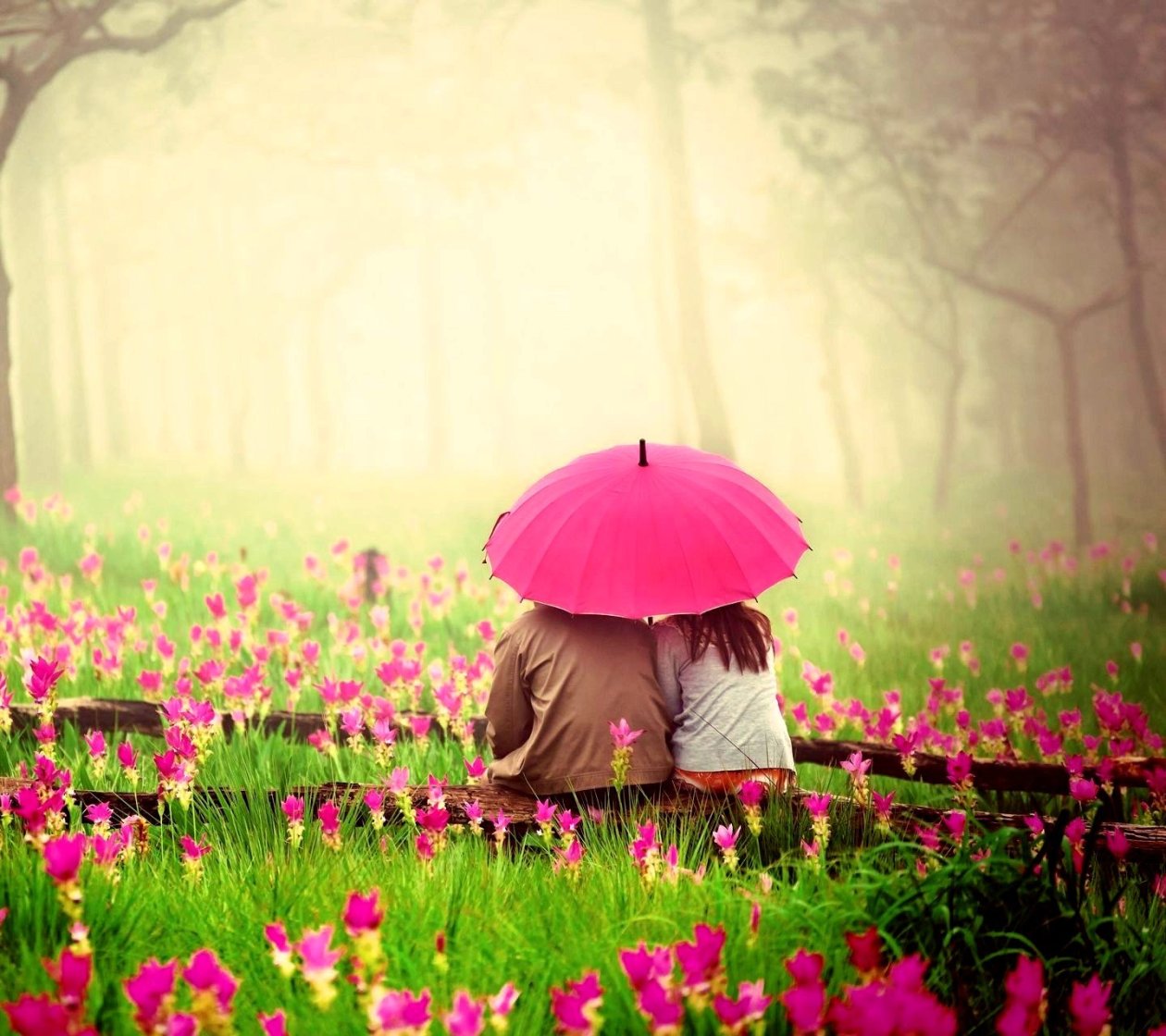 Love Couple In Pink Garden