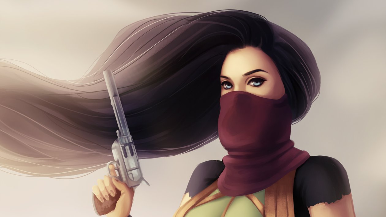 Long Hair Girl With Pistol