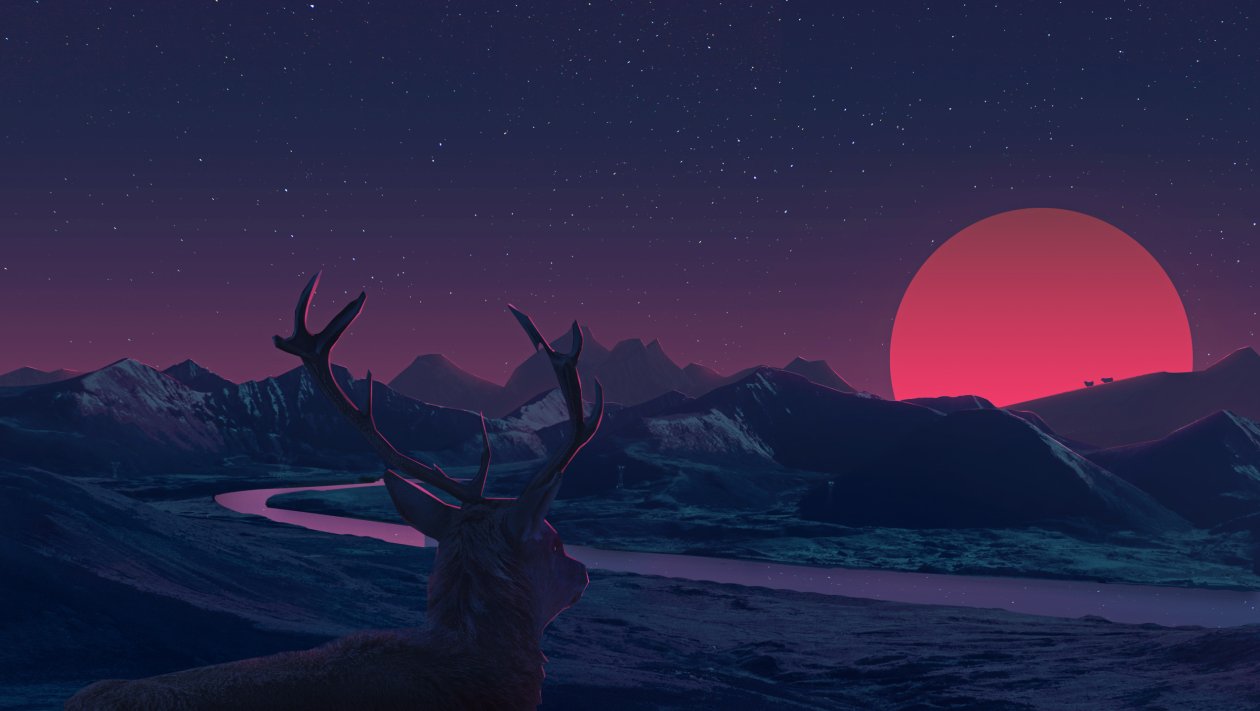 Deer Landscape Manipulation Mountains Sun Rising