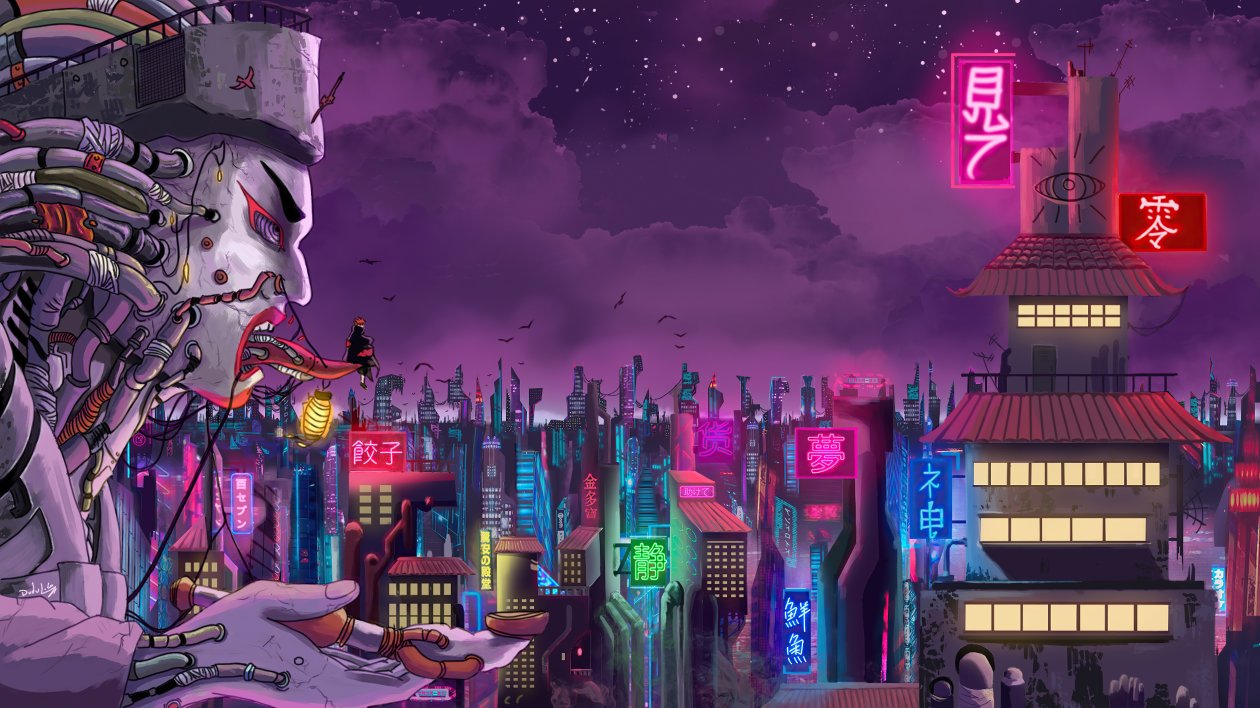 Amegakure From Naruto Shippuden In A Cyberpunk World 5k