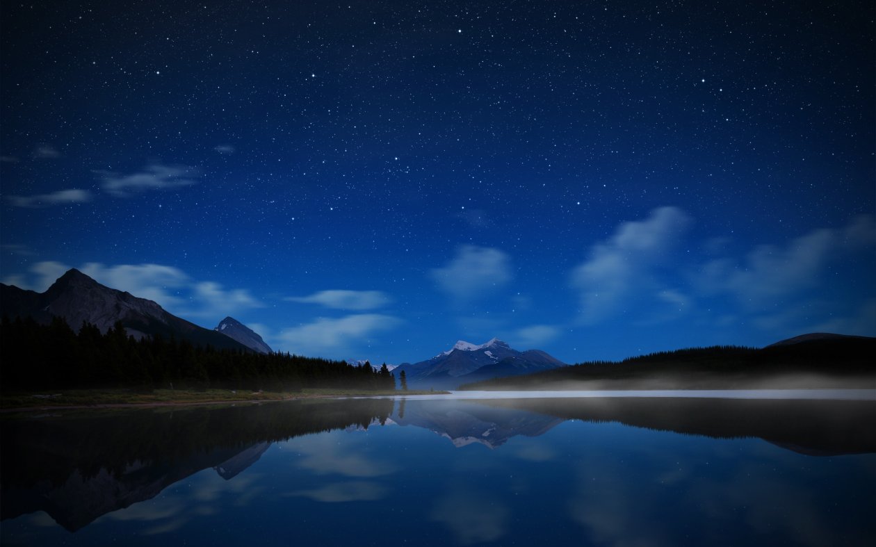 Night Landscape Mountains Reflection