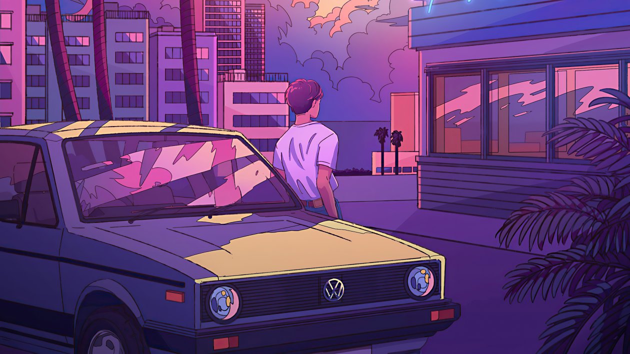 Los Angles Volkswagen Retrowave 4k