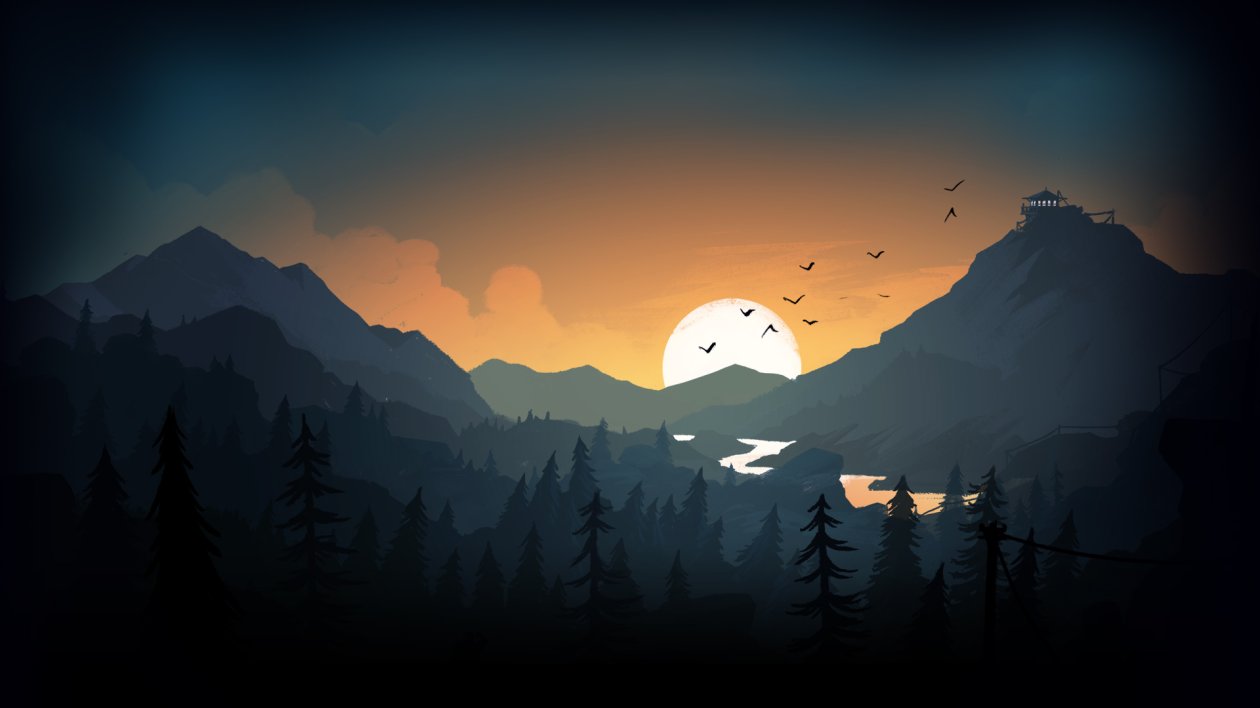Firewatch Sun Trees Mountains Birds Lake Evening