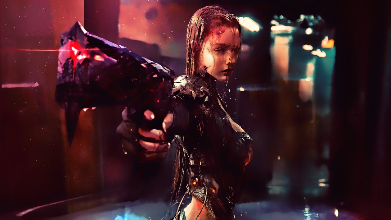 Warrior Girl Cyberpunk Futuristic Artwork