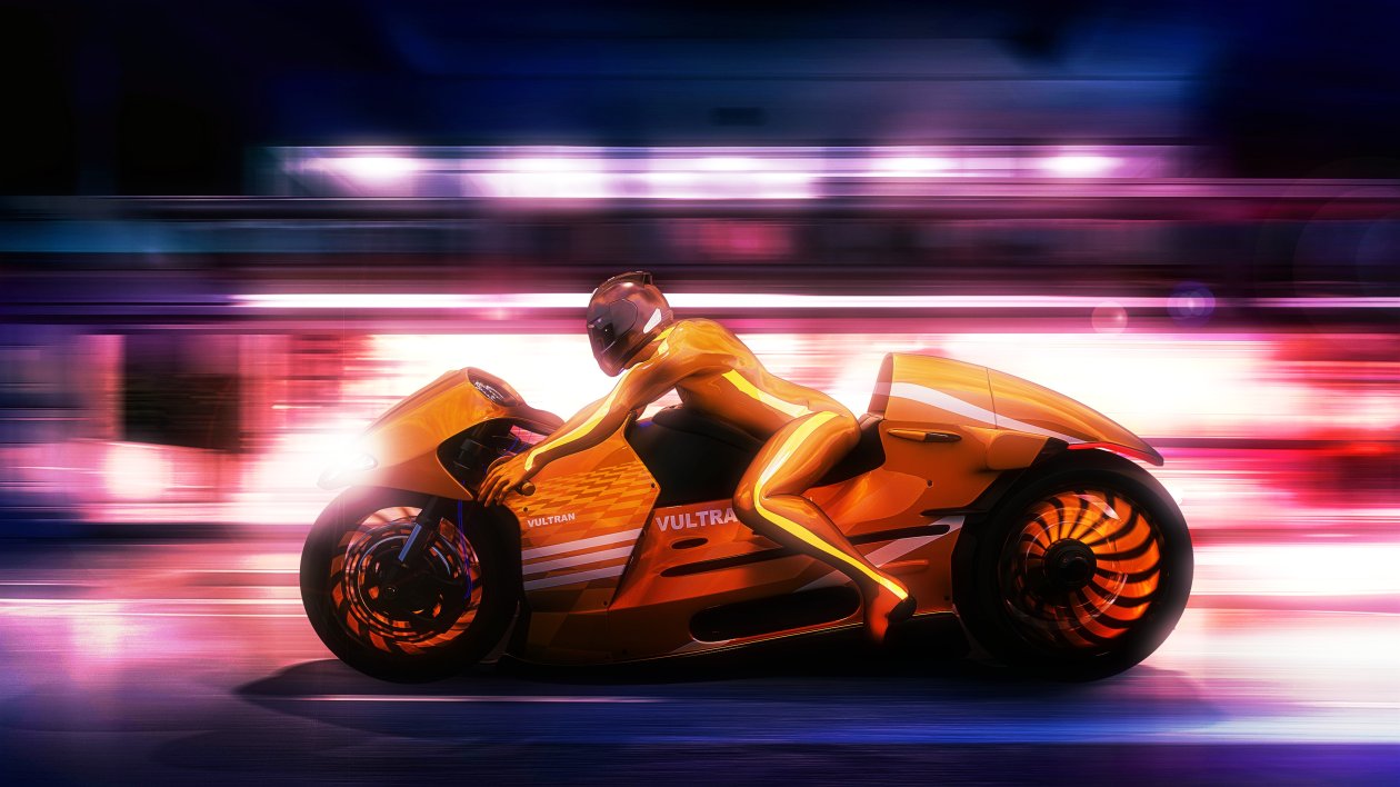Girl Driving Yellow Futuristic Bike Artwork