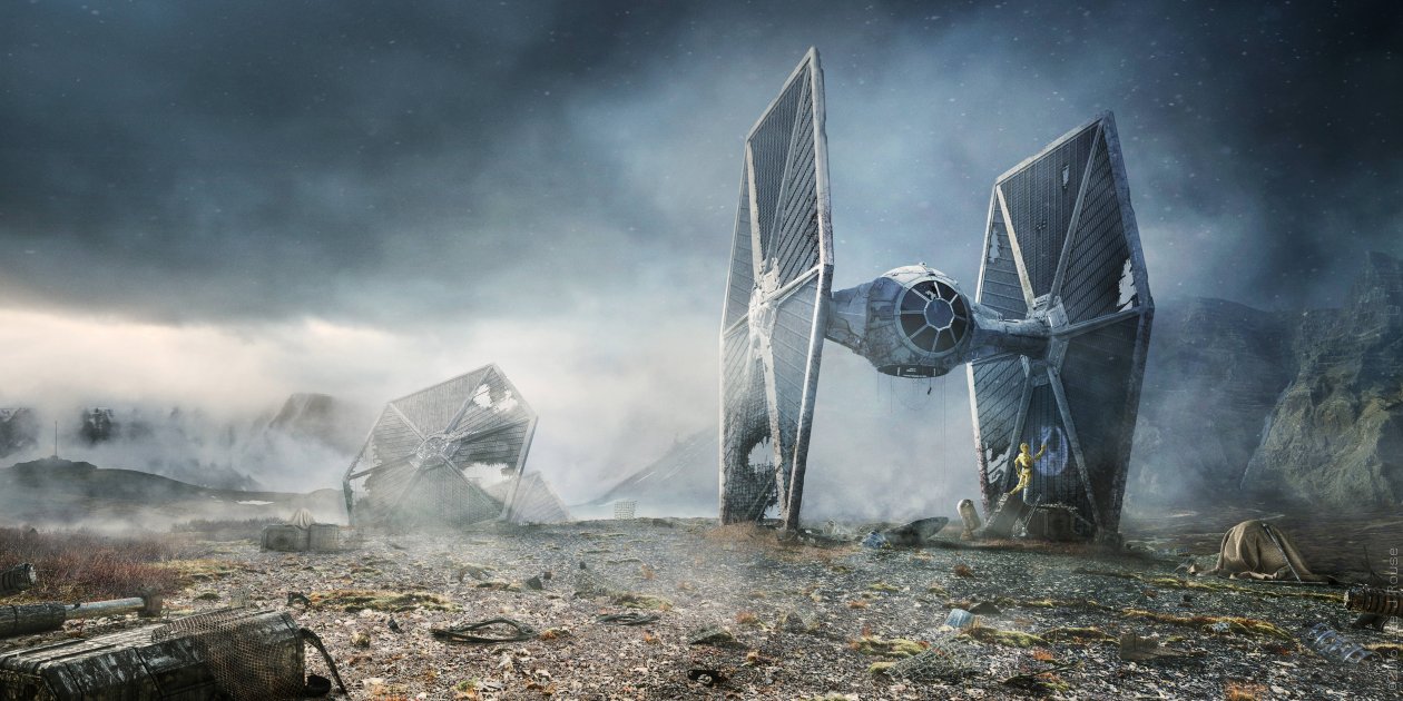 Scifi C 3PO R2 D2 Star Wars TIE Fighter