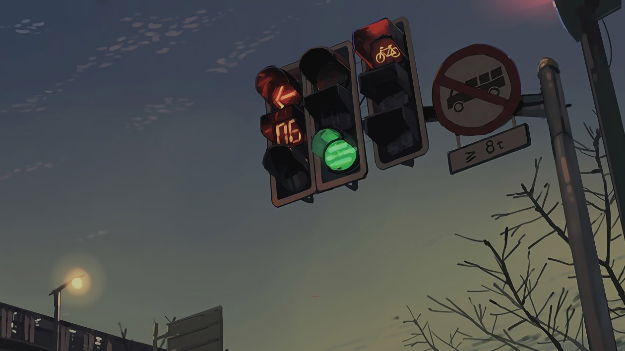 Road Sign Traffic Lights Digital Art 5k