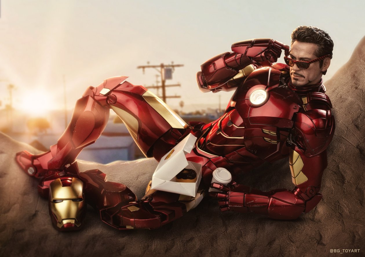 Iron Man Eating Dunkin Donuts With Coffee