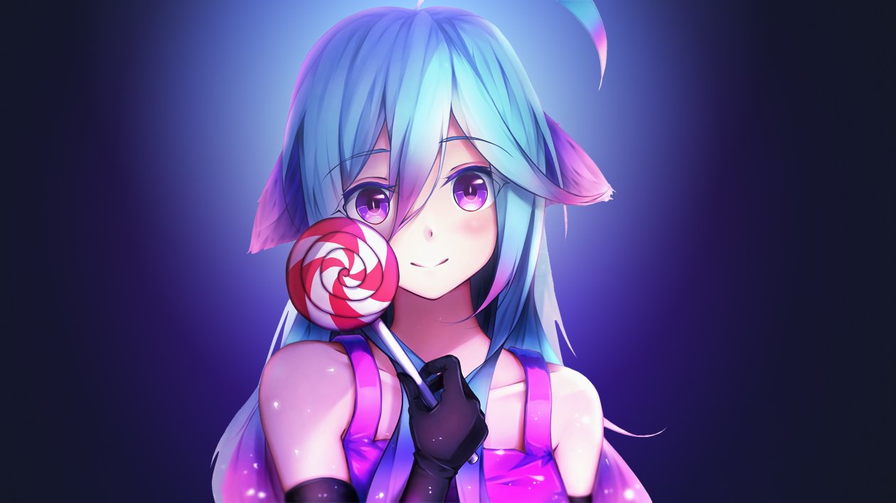 Anime Girl Cute Rainbows And Lolipop