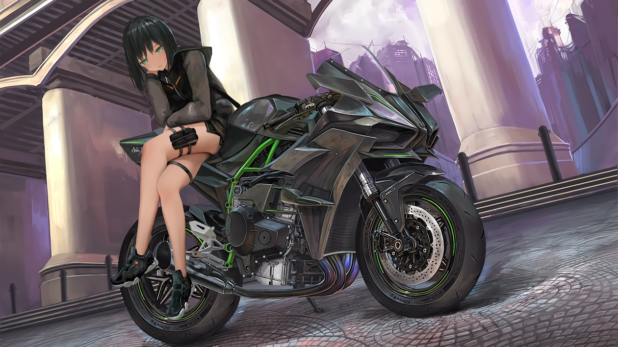 Anime Girl Kawasaki H2r 4k